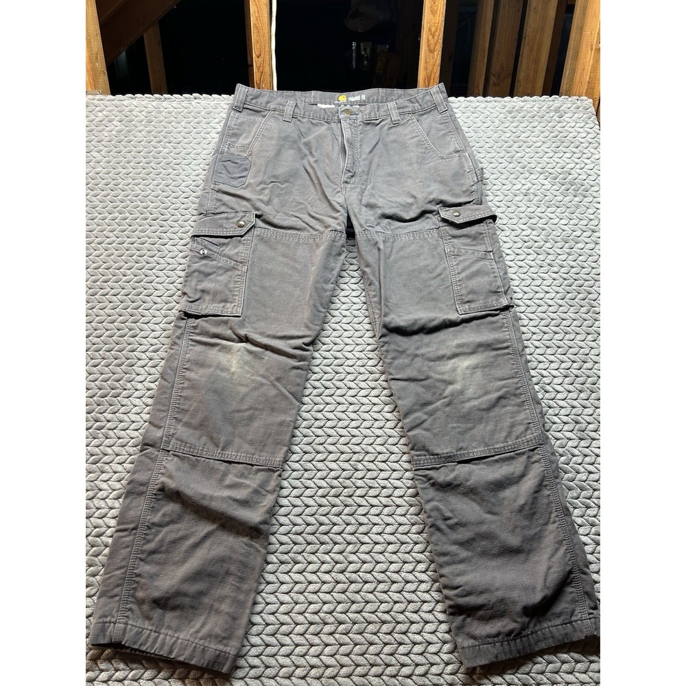 Carhartt 102287 Cargo Pants Mens 40x34 Flannel Lined Double Knee Relaxed Gray